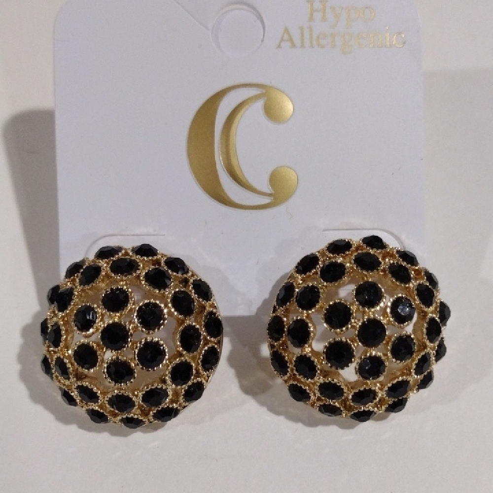 Elegant Gold Tone, Black Filigree Circle Design Earrings Women's Fashion Jewelry